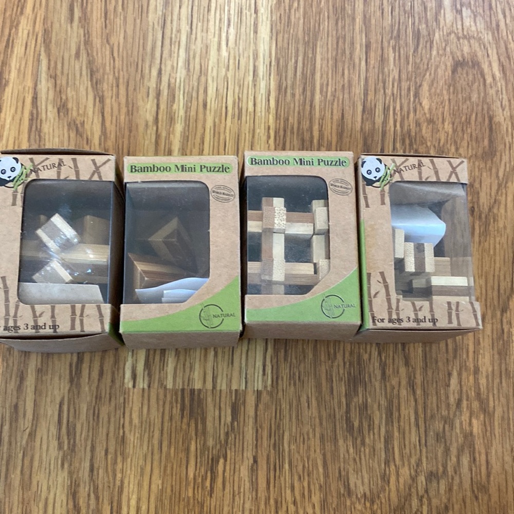 4 Mini Bamboo Wooden Puzzles